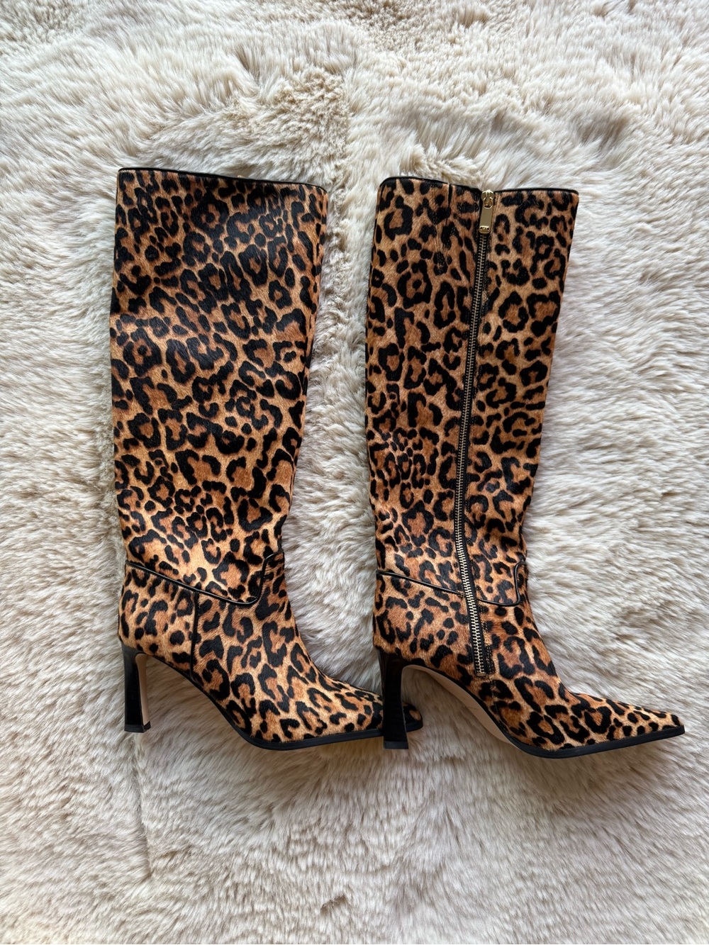 Michael Kors Leopard Print Knee-High Heeled Boots - Tan and Black